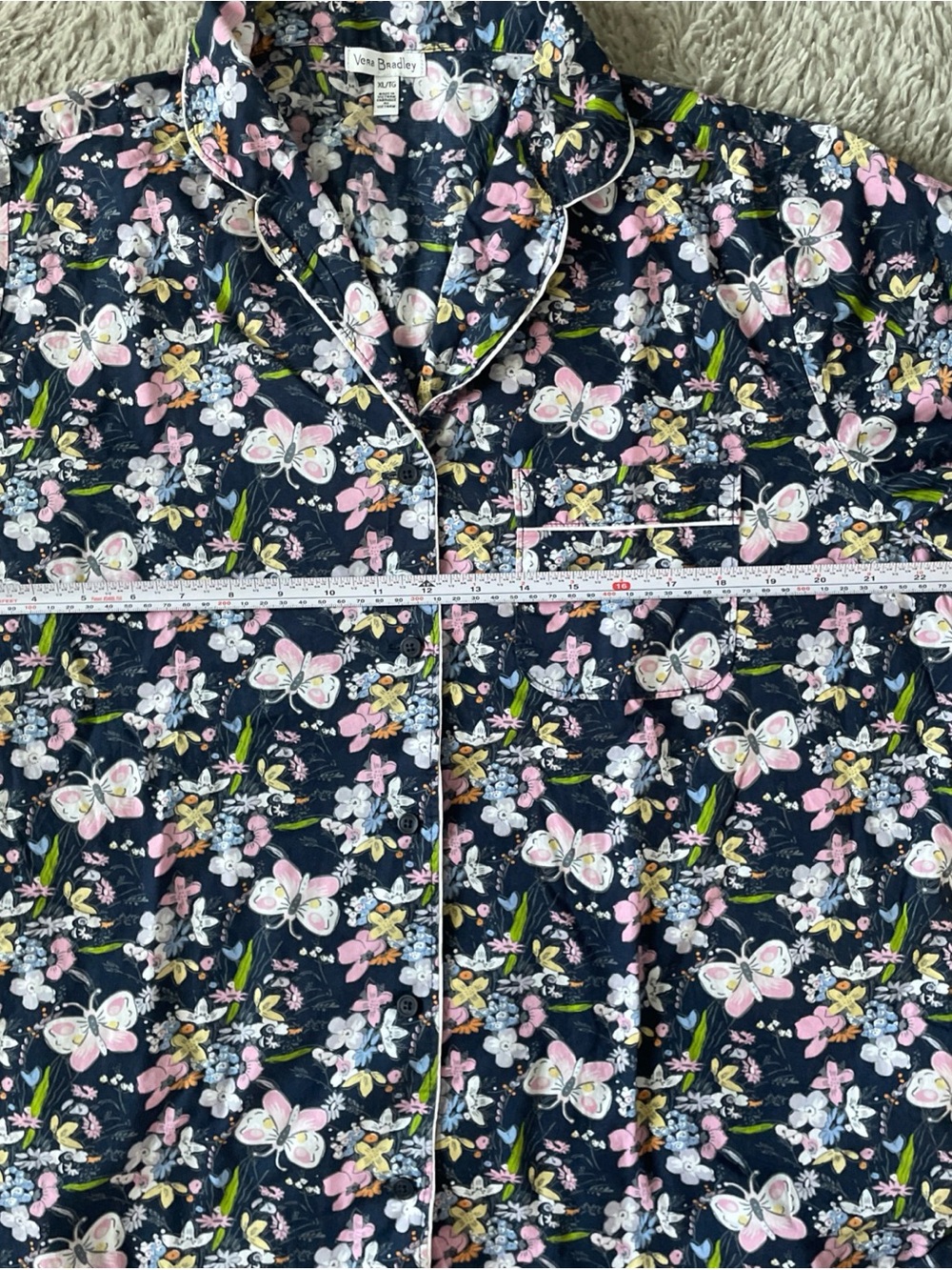 Vera Bradley XL Pajama Set Short Sleeve Button-up Shirt Shorts Bloom Boom Navy - Picture 8 of 12